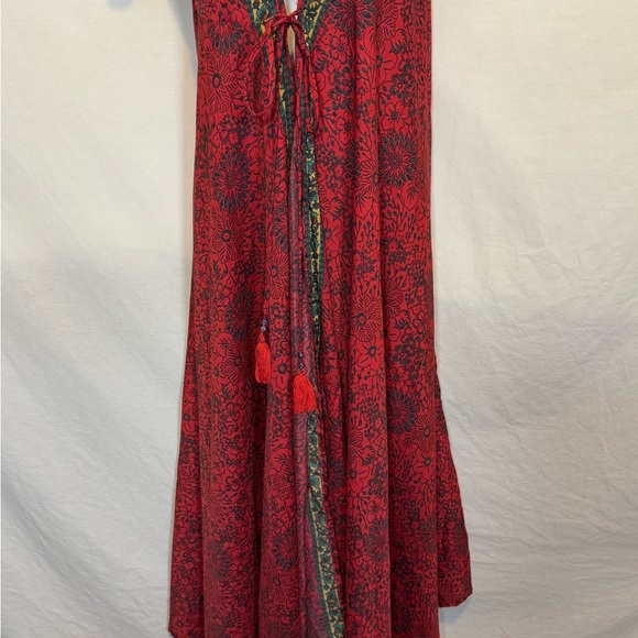 B-82 Aller Simplement Red & Black Floral Short Sleeve Tie Front Long Suit Jacket - Picture 2 of 12